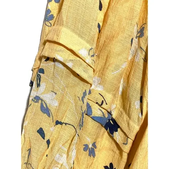 Zac & Rachel Yellow Blouse Top L Prairie Cottagecore Floral Peasant Boho Flowy - Picture 8 of 10